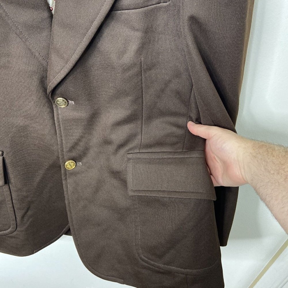 Vintage Sears 70s Disco Polyester Men 40 Brown Blazer Sports Coat Hipster - Picture 3 of 11